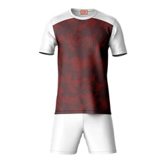 Maroon sports t-shirt with white shorts co-ord set front view