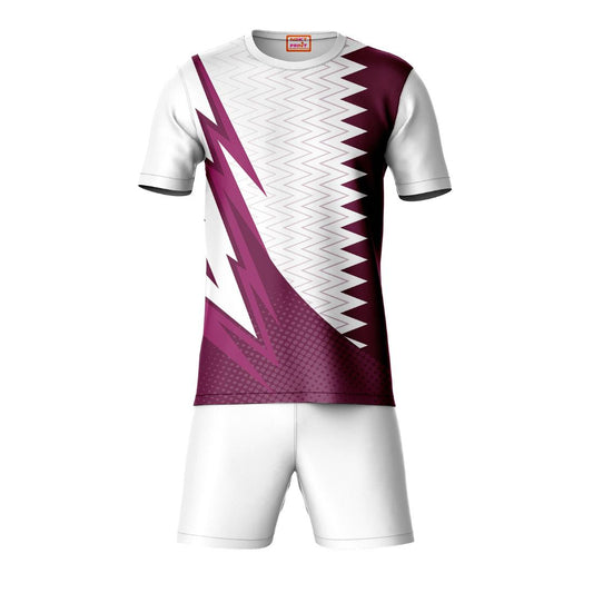 Maroon sports t-shirt with white shorts co-ord set front view