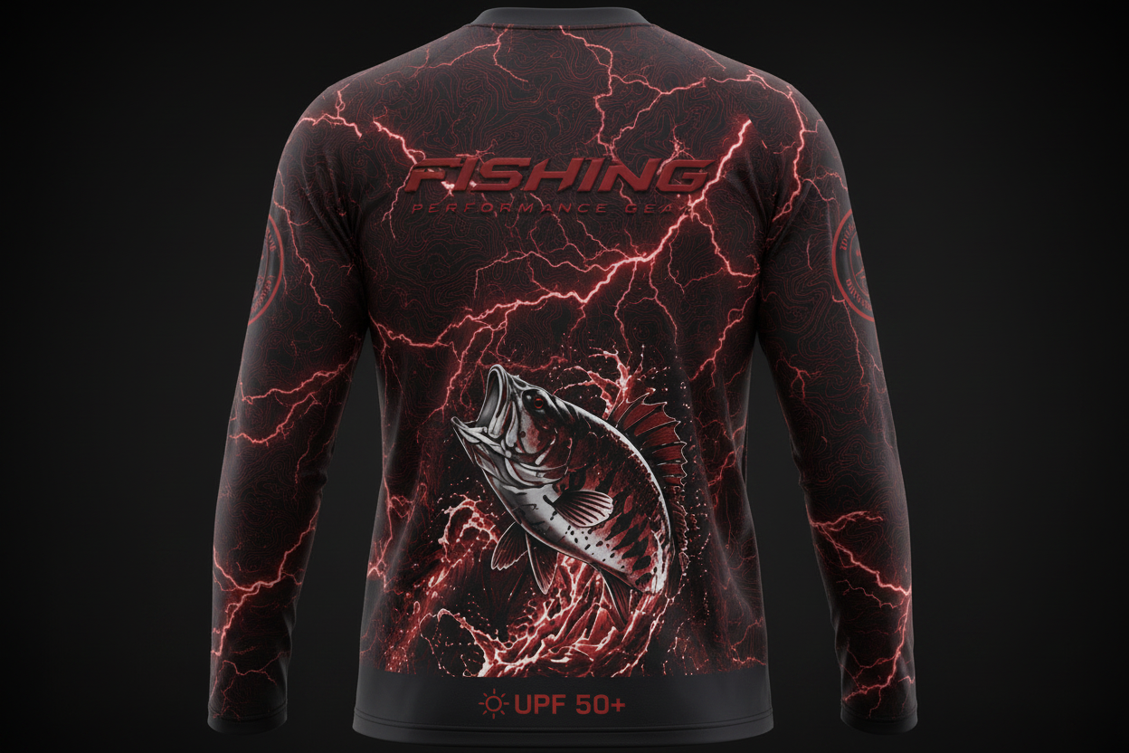 Premium Fishing Performance Shirt for Men – UV 50+ Long Sleeve Tactical Angler Jersey with Fish Splash Graphic