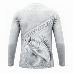 Men’s Tactical Fishing Shirt – UV 50+ Long Sleeve Performance Jersey with Topographic Fish Artwork