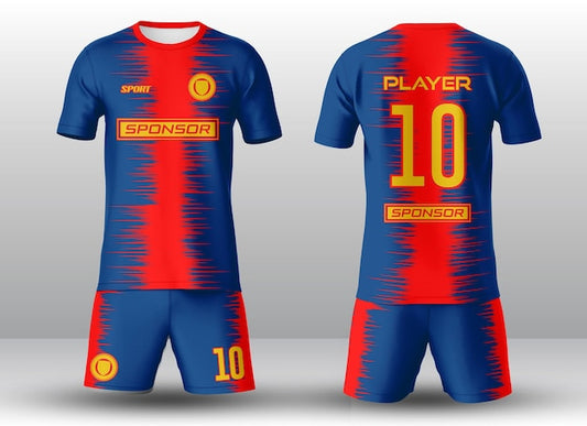 NextPrint Blue Red Soccer Jersey Kit – Dynamic Stripe Design with Custom Player Name & Number