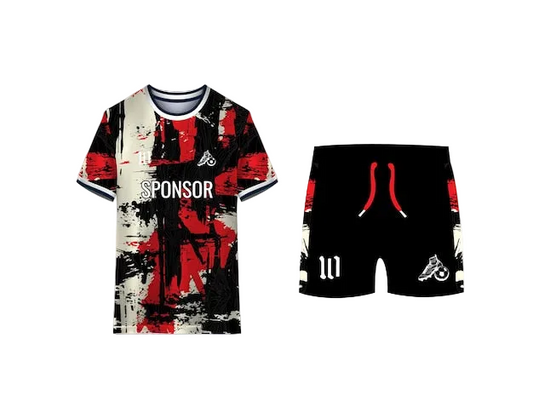 NextPrint Custom Red & Black Grunge Sports Jersey Set – Personalized Name & Number | Premium Cricket & Football Uniform Kit