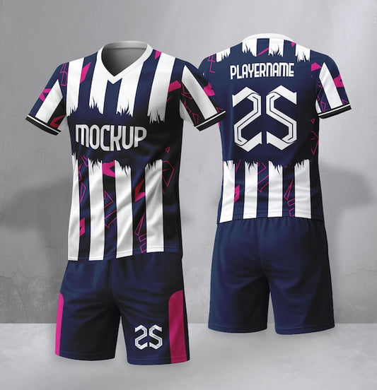 NextPrint Custom Navy & White Striped Football Jersey Set – Personalized Name & Number Print
