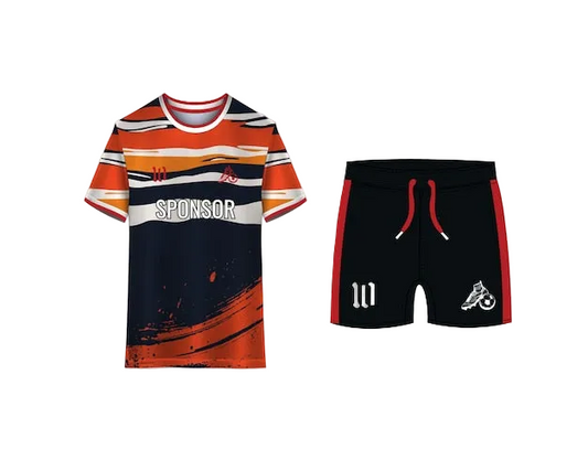 NextPrint Orange Navy Soccer Jersey Kit – Stripe Splash Design with Custom Player Name & Number