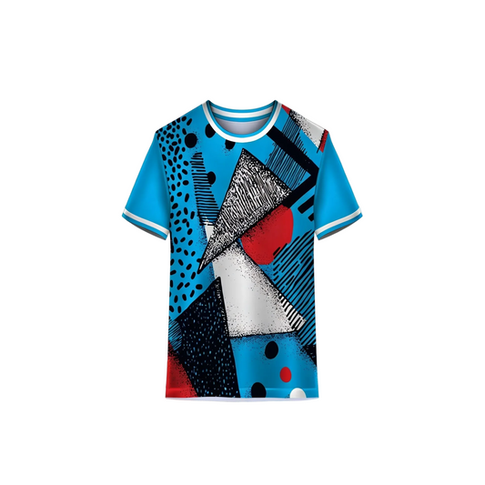 Custom multi colour geometric cricket jersey with personalized name and number for sports teams by NextPrint