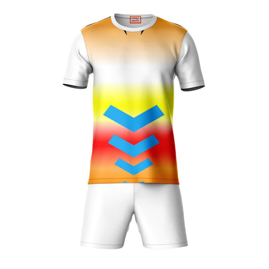 Multicolor geometric pattern sports t-shirt with white shorts co-ord set front view