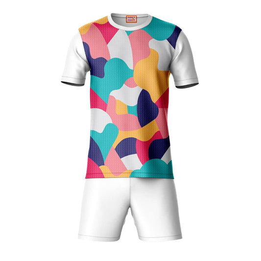 Multicolor sports t-shirt with white shorts co-ord set front view