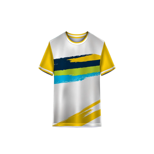 Blue yellow multicolour custom sports jersey set with matching track pants for professional team uniforms in India