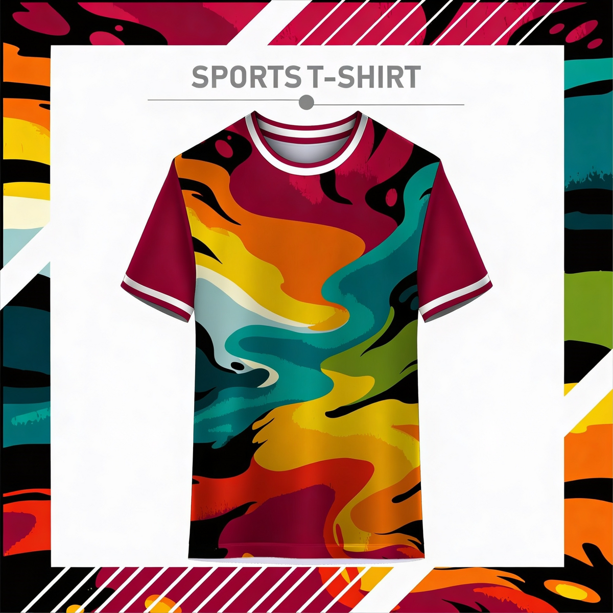 Multicolour sports t-shirt front view for men with athletic design