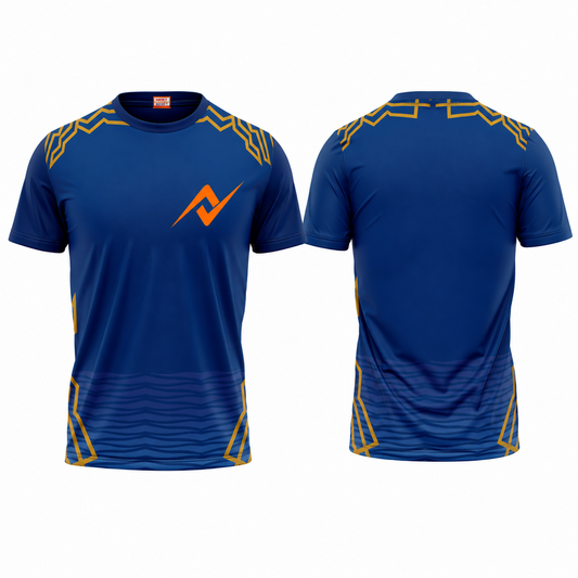 Athletic blue round neck sportswear side profile performance jersey image