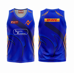 Athletic blue sleeveless sportswear side profile performance jersey image