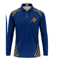 Elite Mumbai inspired blue full sleeve polo cricket jersey front design
