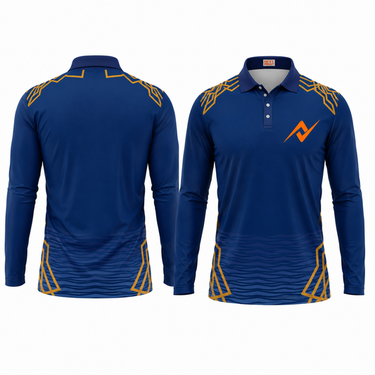 Athletic blue full sleeve polo cricket jersey side profile sportswear image
