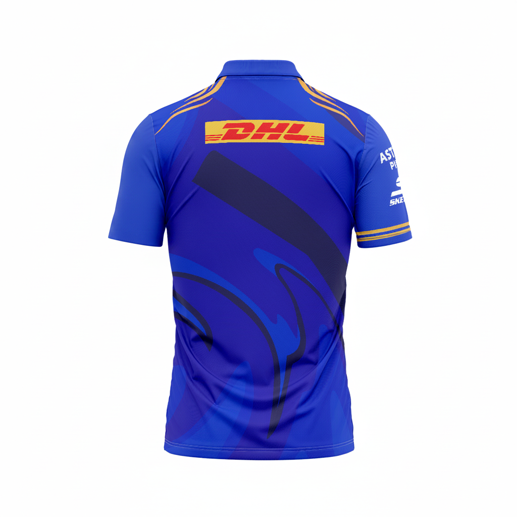 Premium blue polo sports jersey backside with custom player print