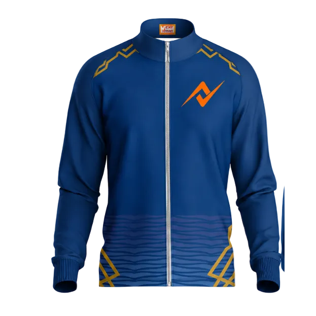 Mumbai inspired blue full sleeve zipper cricket fan jacket front view