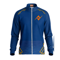 Mumbai inspired blue full sleeve zipper cricket fan jacket front view