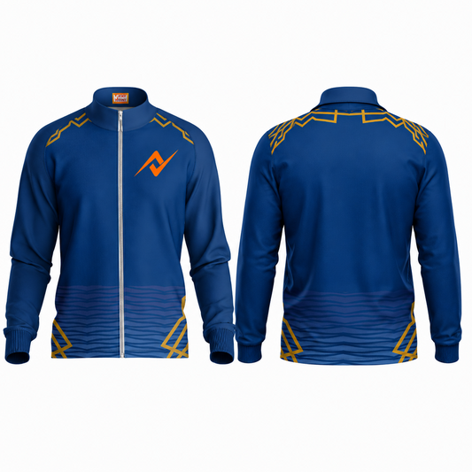 Premium blue full sleeve zipper cricket fan jacket side angle sportswear view