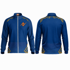 Premium blue full sleeve zipper cricket fan jacket side angle sportswear view