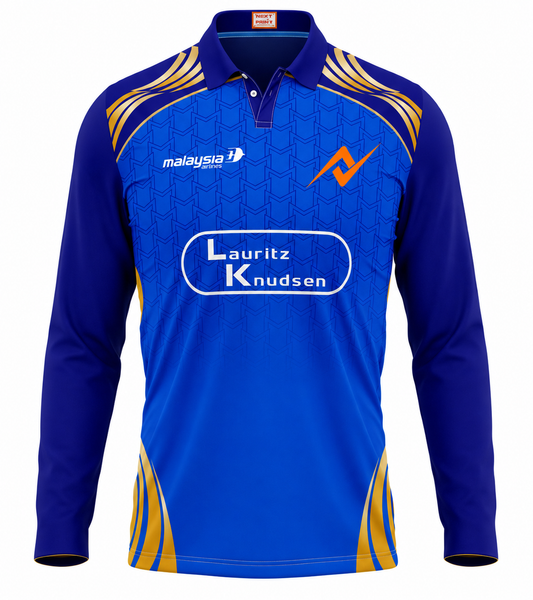 Mumbai inspired blue gold full sleeve cricket fan jersey front view