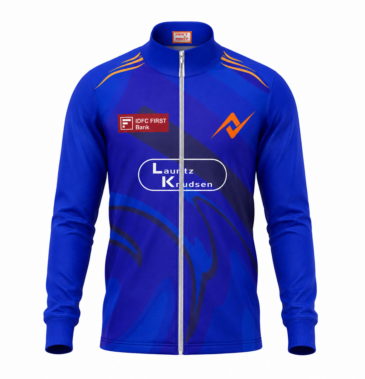 Mumbai inspired blue personalized cricket fan jacket front view