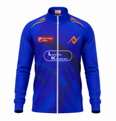 Mumbai inspired blue personalized cricket fan jacket front view