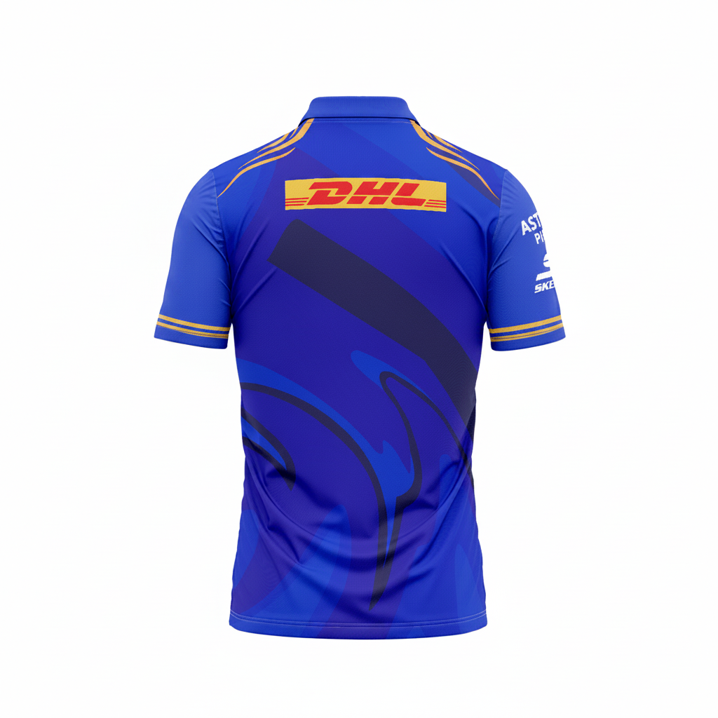 Blue polo collar cricket fan wear back side with custom player number