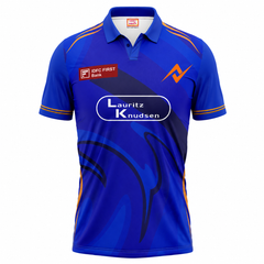 Mumbai inspired blue polo collar personalized cricket fan wear front view