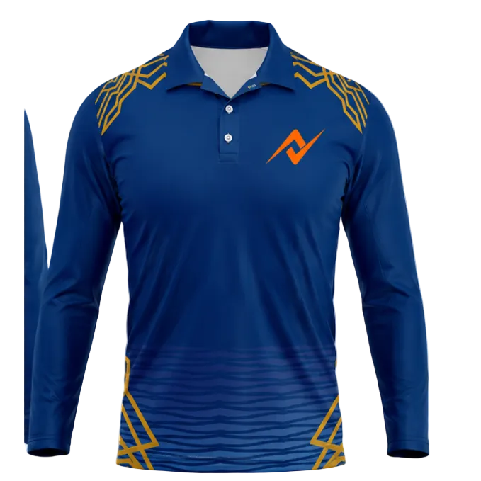 Mumbai inspired blue polo collar full sleeve sports fan jersey front view