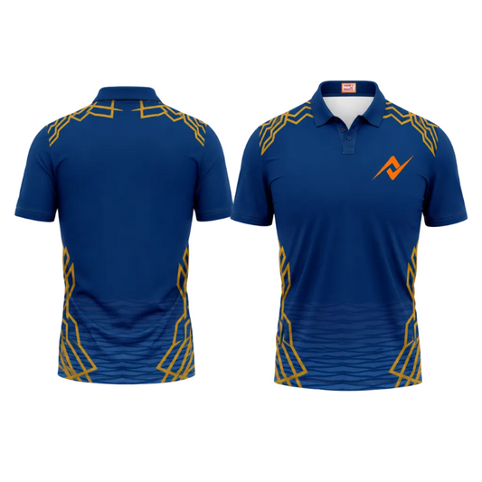 Premium blue polo collar sports fan jersey side angle sportswear view