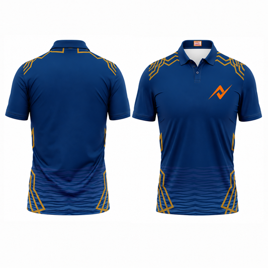 Premium blue polo collar sports fan jersey side angle sportswear view