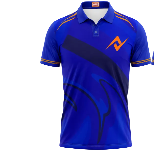 Mumbai inspired blue polo collar sports fan jersey t shirt front view