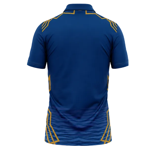 Premium blue polo sports fan jersey backside with player customization