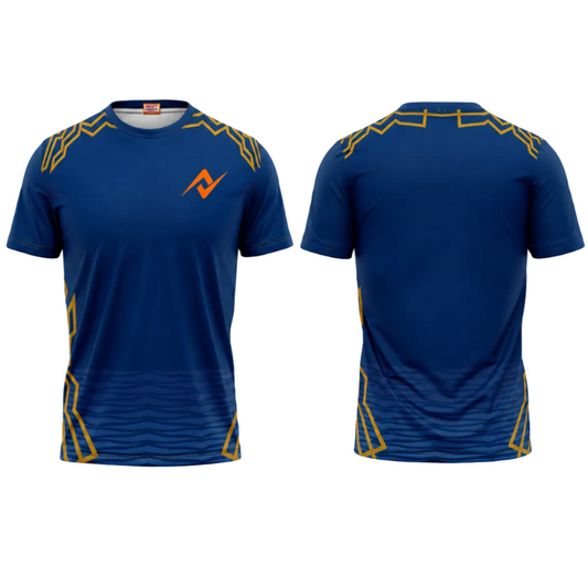 Premium blue round neck personalized cricket fan wear side angle sportswear view