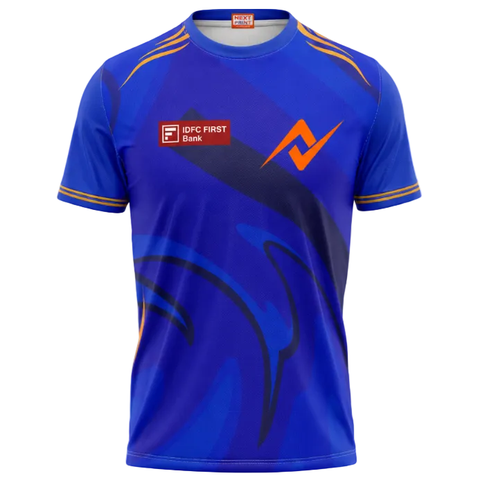 Blue round neck sports fan jersey back side with custom player number
