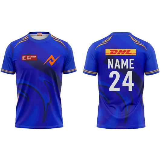 Custom Mumbai style round neck sports fan jersey with personalized name and number