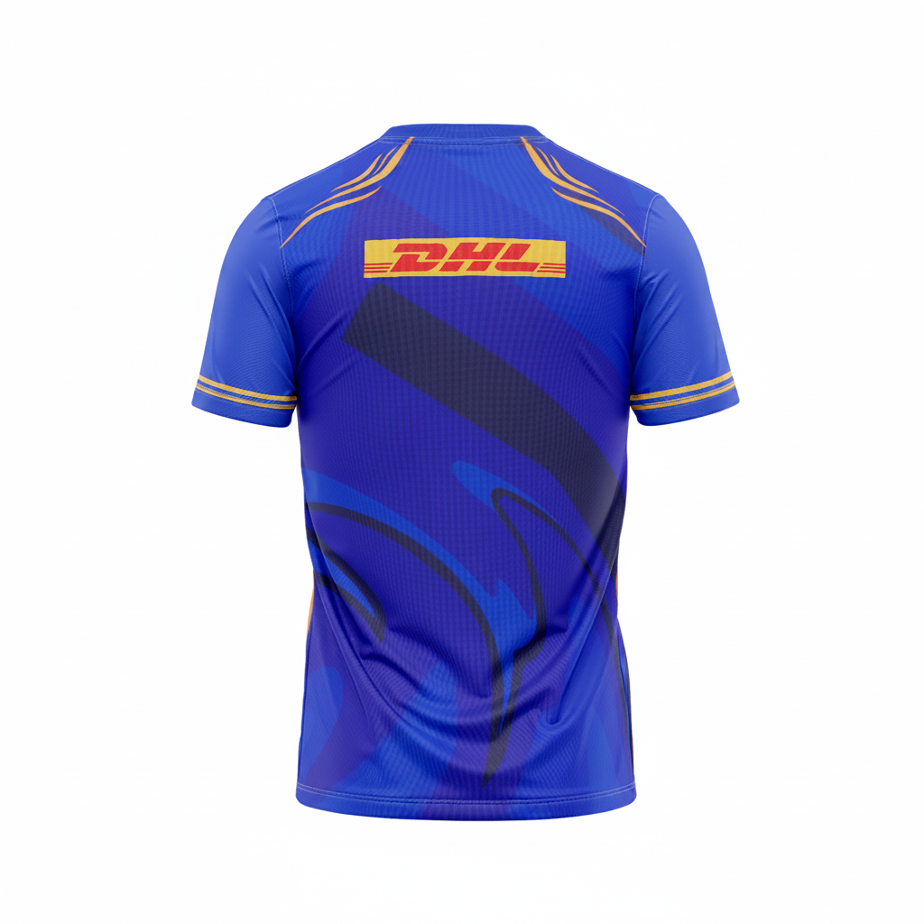 Mumbai inspired blue round neck sports fan jersey front view