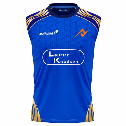 Mumbai inspired blue sleeveless cricket fan jersey front view