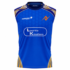 Mumbai inspired blue sleeveless cricket fan jersey front view