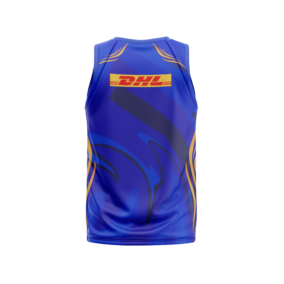 Blue sleeveless cricket fan wear back side with custom player number
