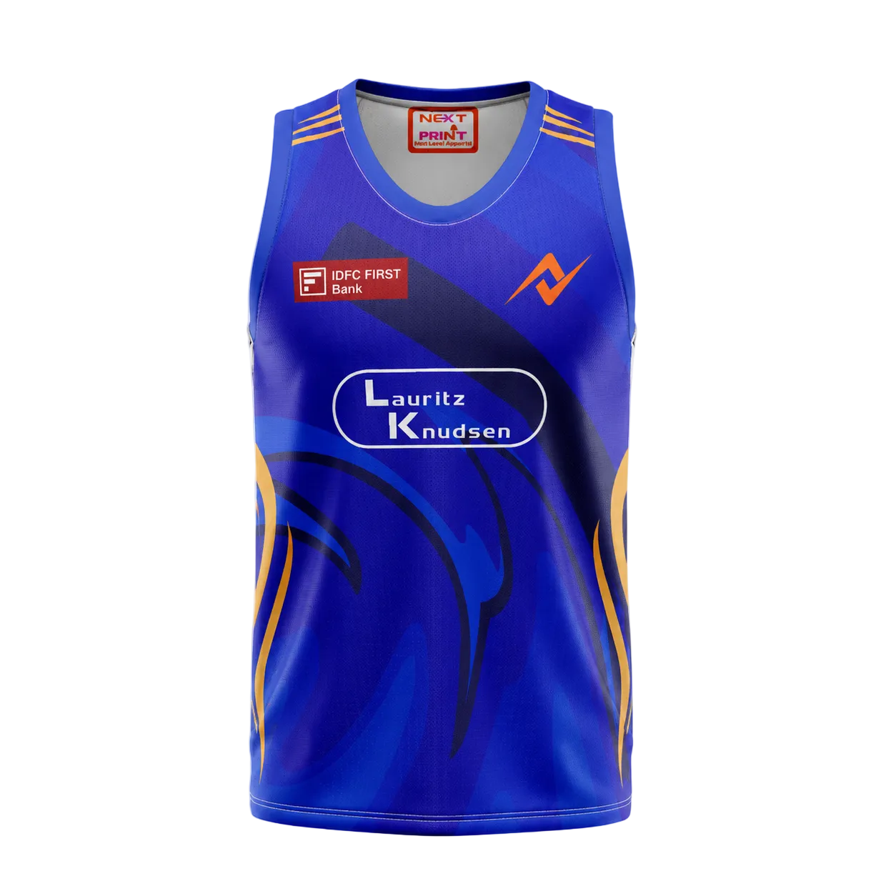 Mumbai inspired blue sleeveless personalized cricket fan wear front view