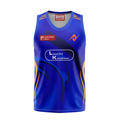 Mumbai inspired blue sleeveless personalized cricket fan wear front view
