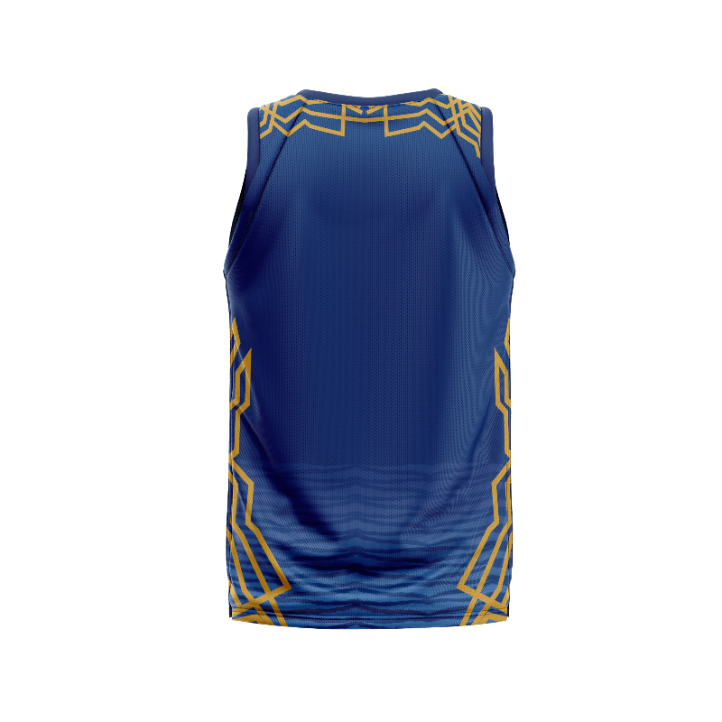 Blue sleeveless cricket fan wear back side with custom player number