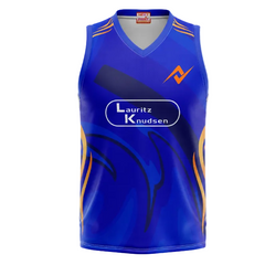 Mumbai inspired blue sleeveless sports fan t shirt front view
