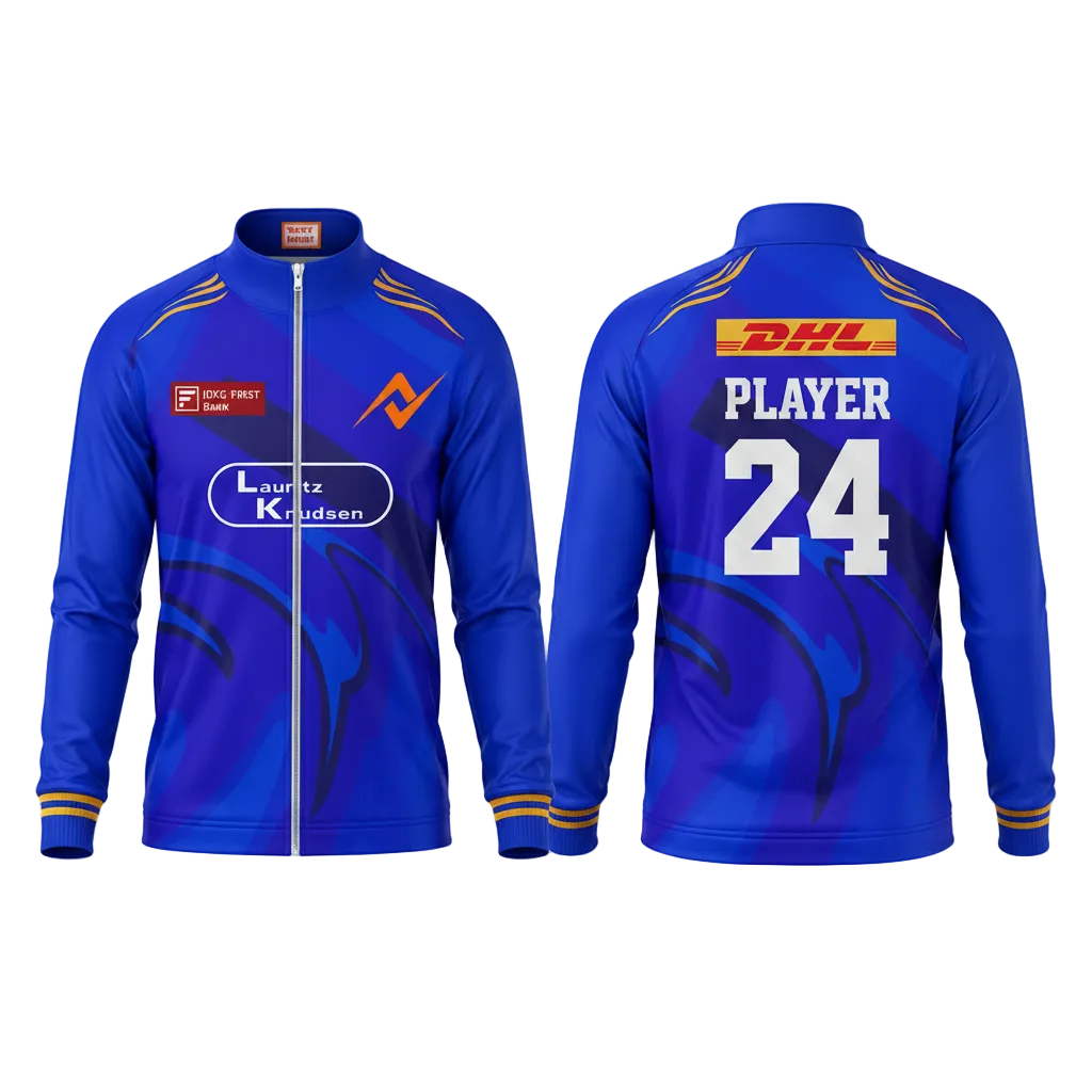 Custom Mumbai style sports fan zipper jacket with personalized name and number