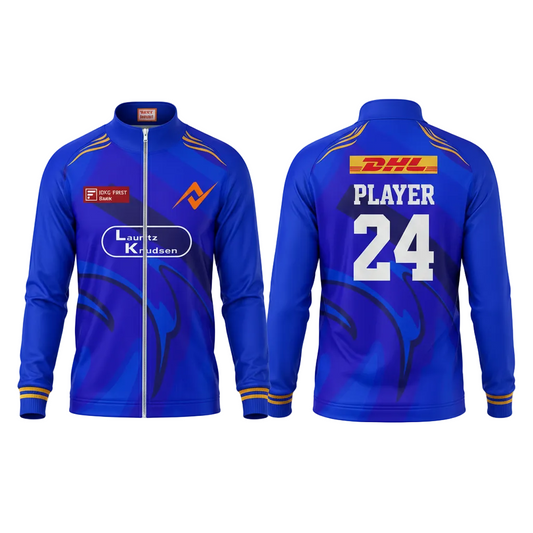 Custom Mumbai style sports fan zipper jacket with personalized name and number