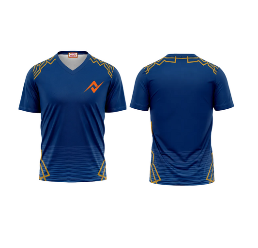 Premium blue V neck personalized cricket fan wear side angle sportswear view