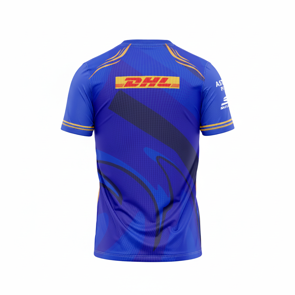 Blue V neck sports fan jersey back side with custom player number