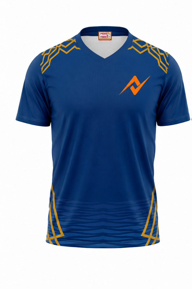 Mumbai inspired blue V neck sports fan t shirt front view