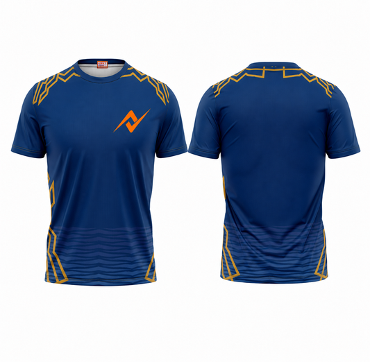 Athletic blue round neck sportswear side profile performance jersey image
