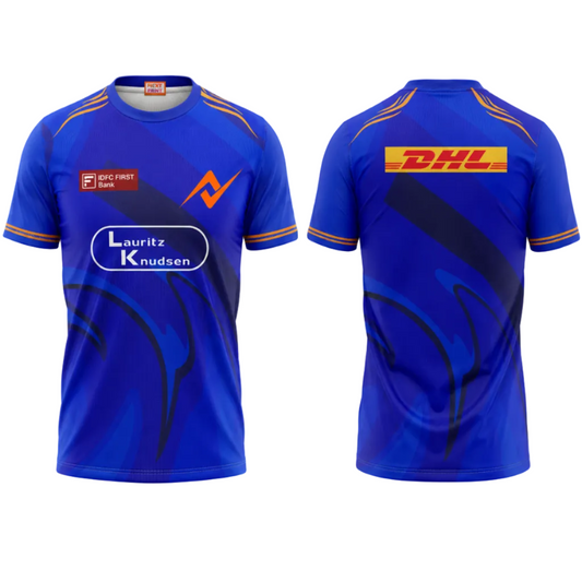 Athletic blue half sleeve sportswear side profile performance jersey image